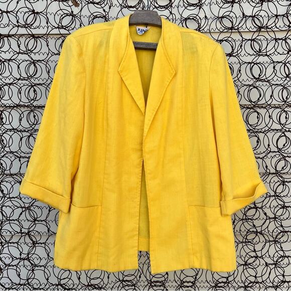 Vintage KH2 rough woven yellow open front boxy oversized blazer - Picture 1 of 5